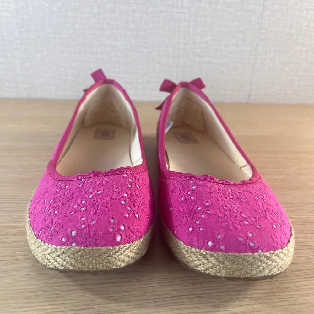 UGG Indah Ballet Flats Pink Eyelet Espadrille Bow Slip On Shoes Women's 6